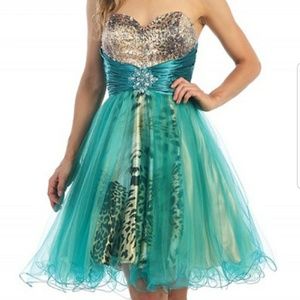 Teal and animal print party dress
